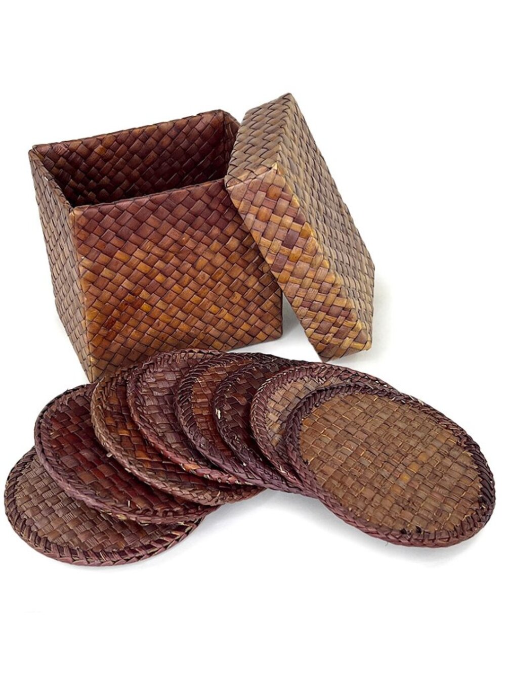 Pier 1 Handwoven Rattan Coasters with Storage Box - 8